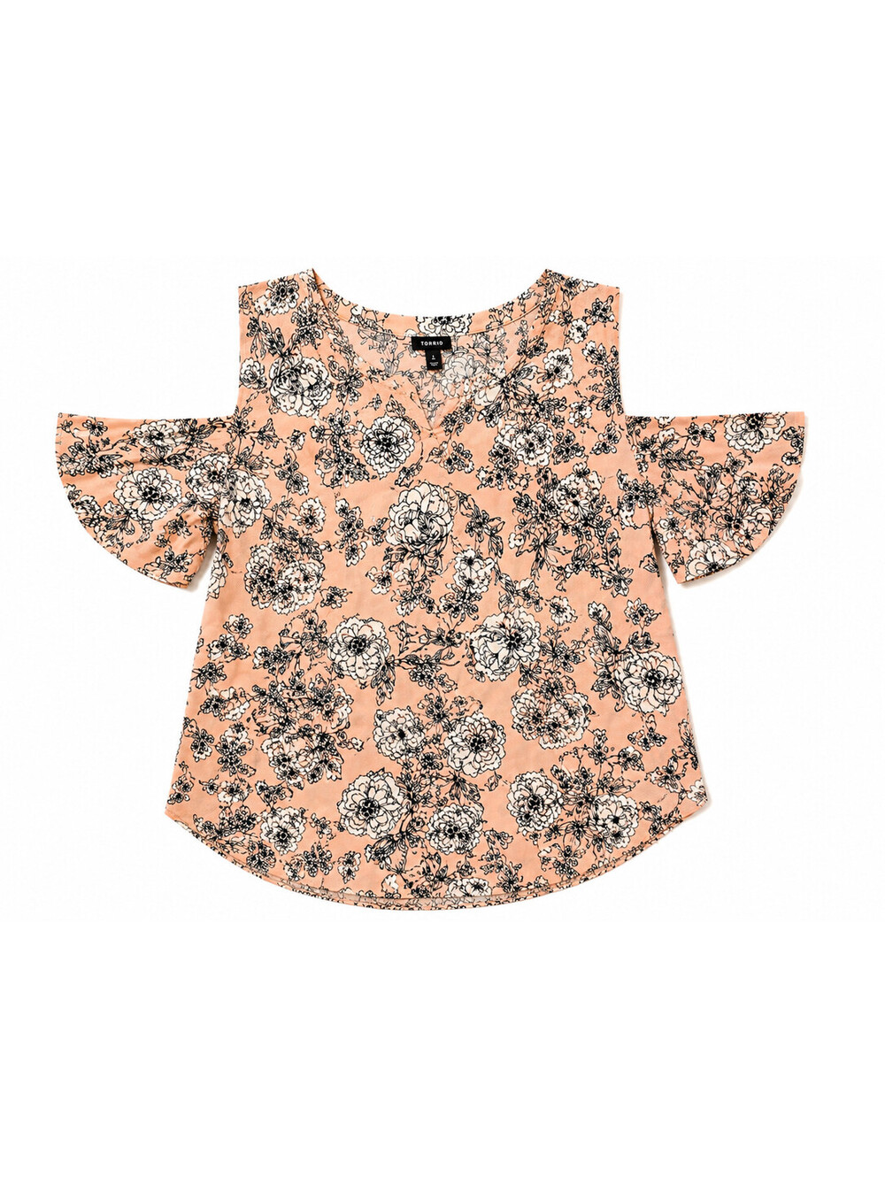 Torrid Floral Cold Shoulder Blouse Women's Medium Peach Black White